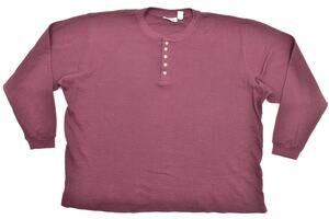 King Size Mens 4XL Big Waffle Knit Henley Shirt Long Sleeve Maroon Burgundy